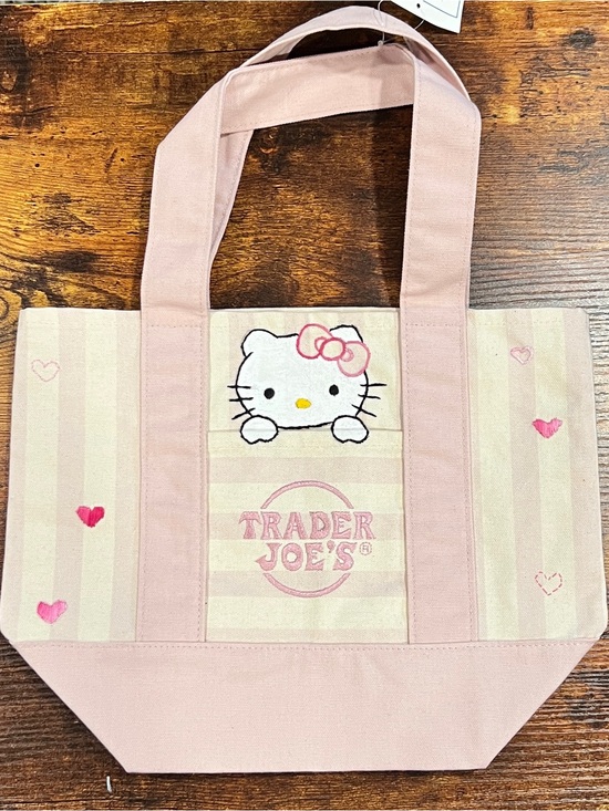 Trader Joe'S Handbags - Viral Trader Joes Pink Stripe Canvas Tote Bag - hand embroidered / hand painted